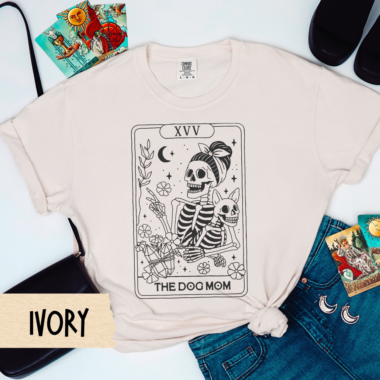 Dog Mom Tarot Shirt, Skeleton Dog Lover Tee, The Dog Mom Comfort Colors Shirt, Witchy Pet Mom Gift, Gothic Dog Mom T-Shirt