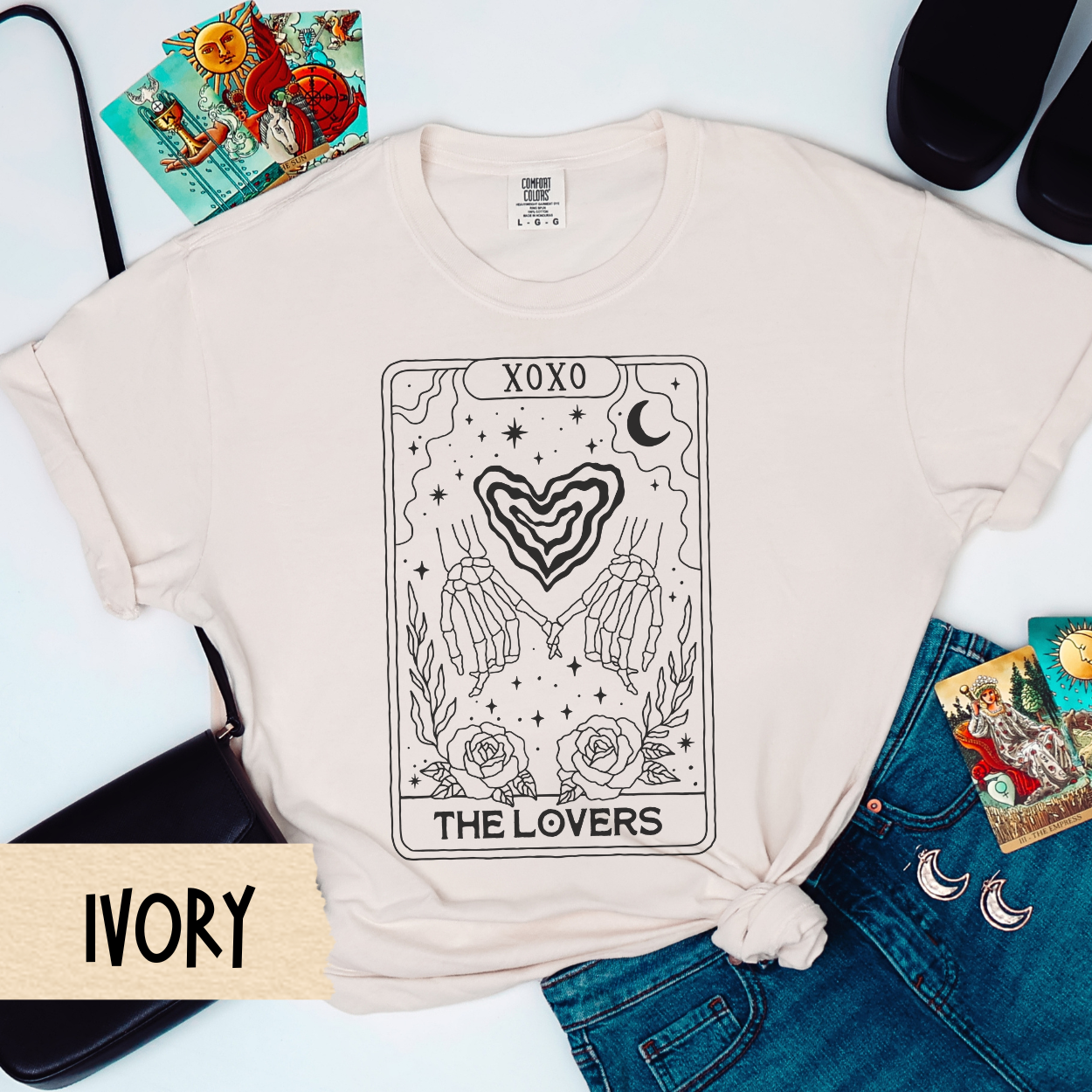 The Lovers Tarot Shirt, Skeleton Love Comfort Colors Tee, Gothic Valentine's Shirt, Witchy Couple Gift, Spooky Romance Skeleton Tee