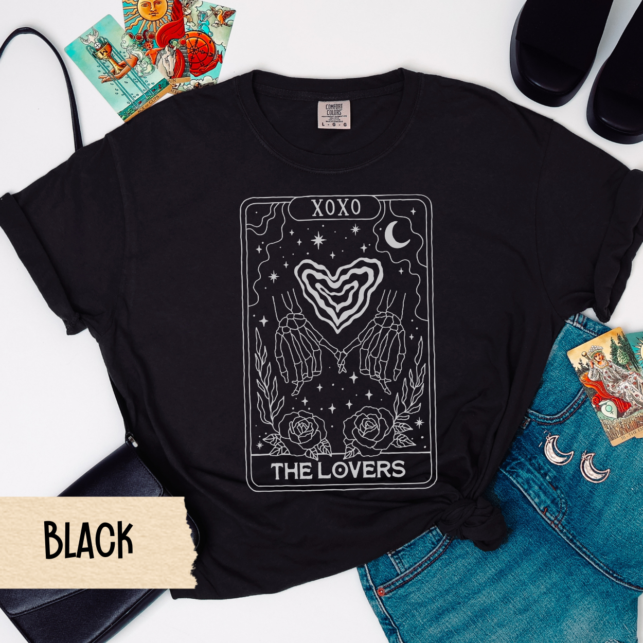 The Lovers Tarot Shirt, Skeleton Love Comfort Colors Tee, Gothic Valentine's Shirt, Witchy Couple Gift, Spooky Romance Skeleton Tee