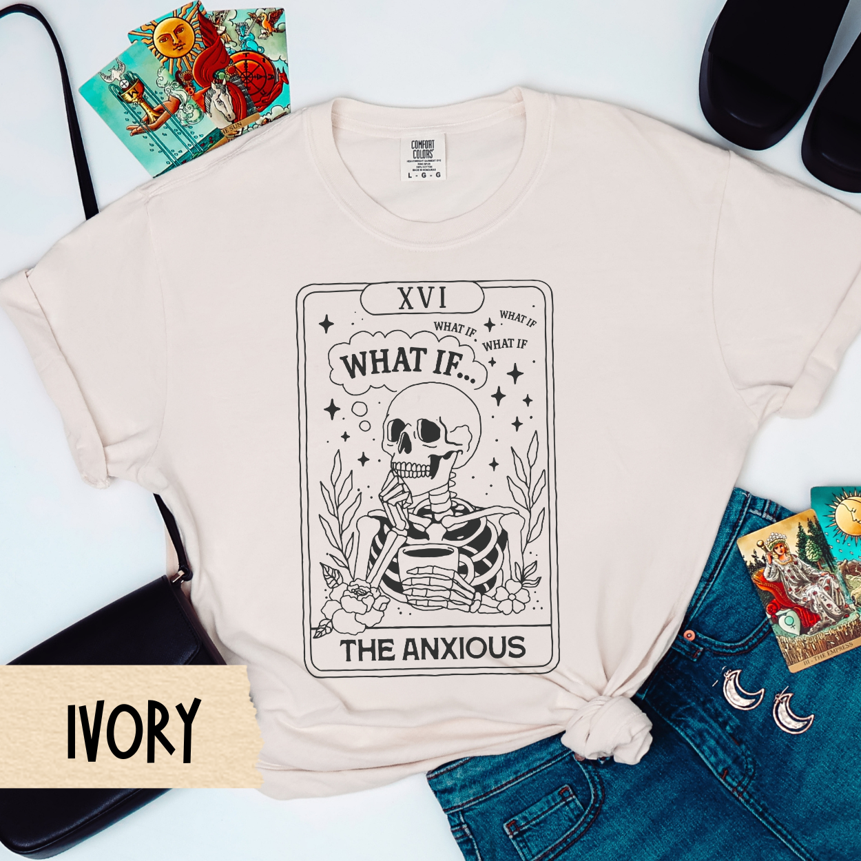 Anxious Tarot Shirt, What If Skeleton Tee, The Anxious Comfort Colors Shirt, Funny Mental Health Gift, Witchy Gothic Tarot T-Shirt