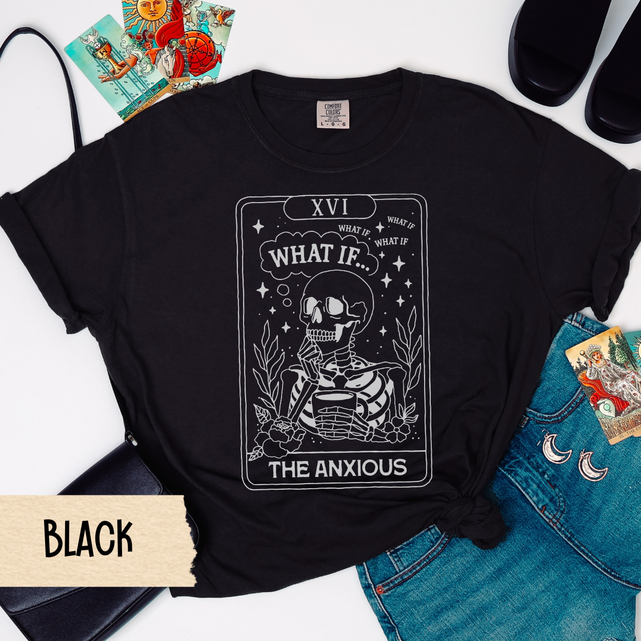Anxious Tarot Shirt, What If Skeleton Tee, The Anxious Comfort Colors Shirt, Funny Mental Health Gift, Witchy Gothic Tarot T-Shirt