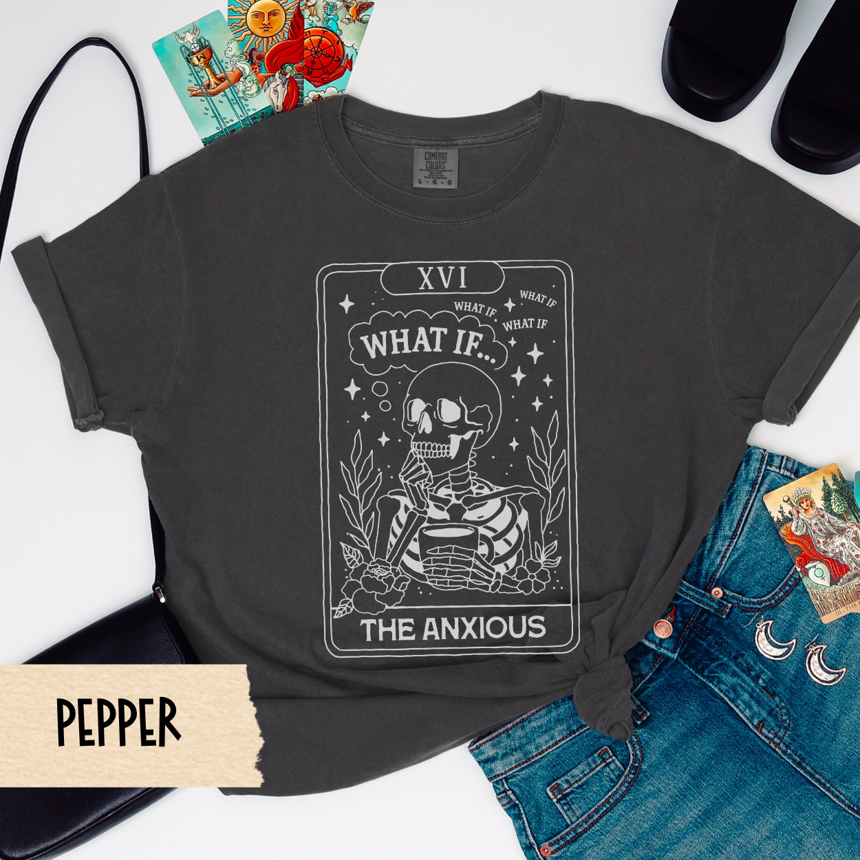 Anxious Tarot Shirt, What If Skeleton Tee, The Anxious Comfort Colors Shirt, Funny Mental Health Gift, Witchy Gothic Tarot T-Shirt