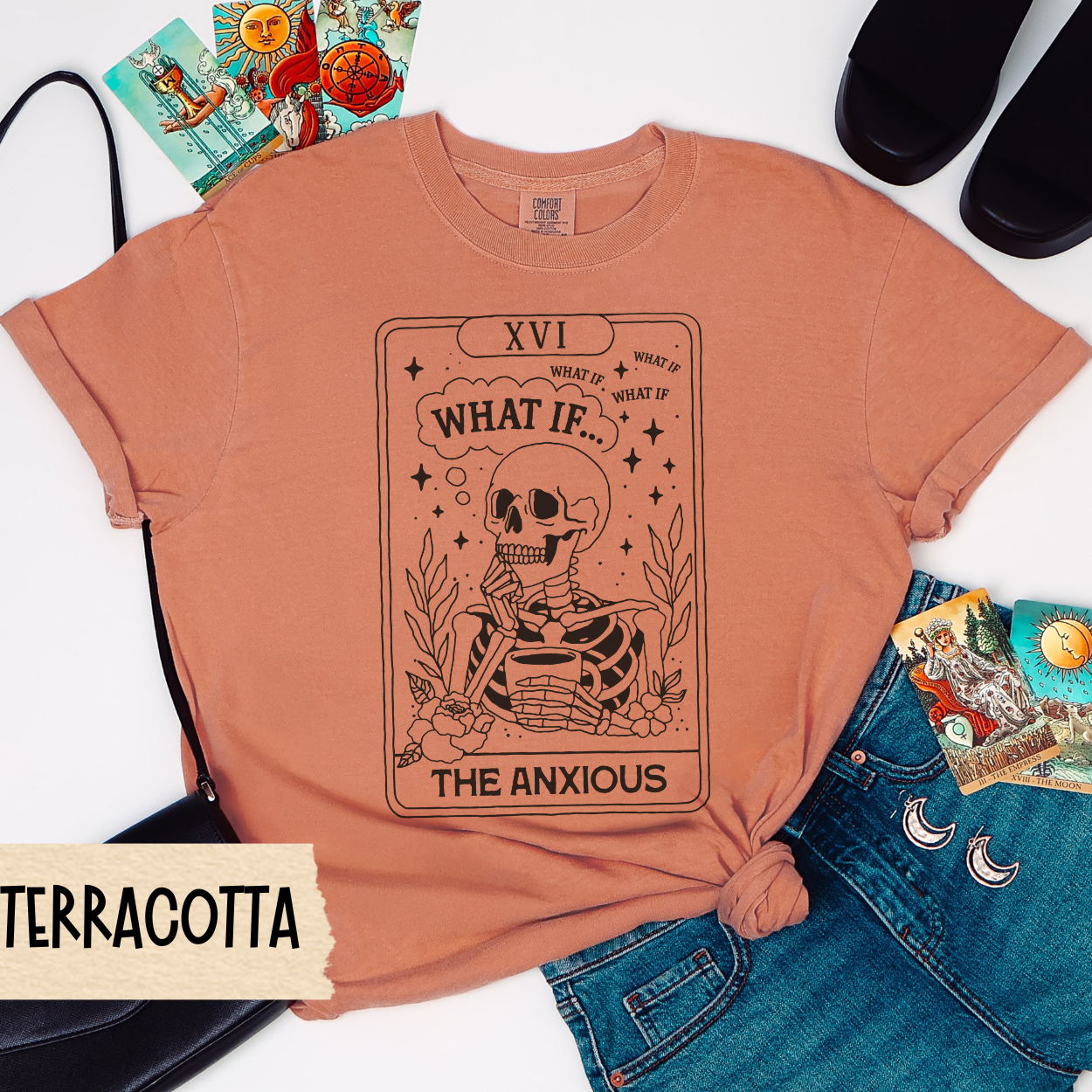 Anxious Tarot Shirt, What If Skeleton Tee, The Anxious Comfort Colors Shirt, Funny Mental Health Gift, Witchy Gothic Tarot T-Shirt