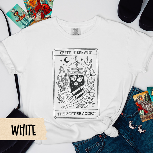 Coffee Skeleton Shirt, Creep It Brewin Tarot Tee, Iced Coffee Witch Shirt, The Coffee Addict Comfort Colors Tee, Spooky Coffee Lover Gift