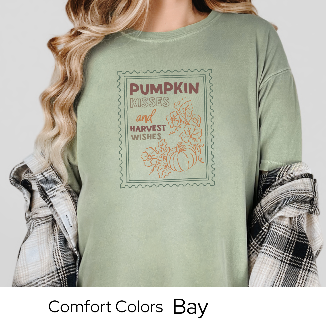 Pumpkin Kisses Fall Shirt, Comfort Colors Tee, Harvest Season Graphic T-Shirt, Retro Stamp Design, Cute Autumn Shirt for Women, Cozy Top