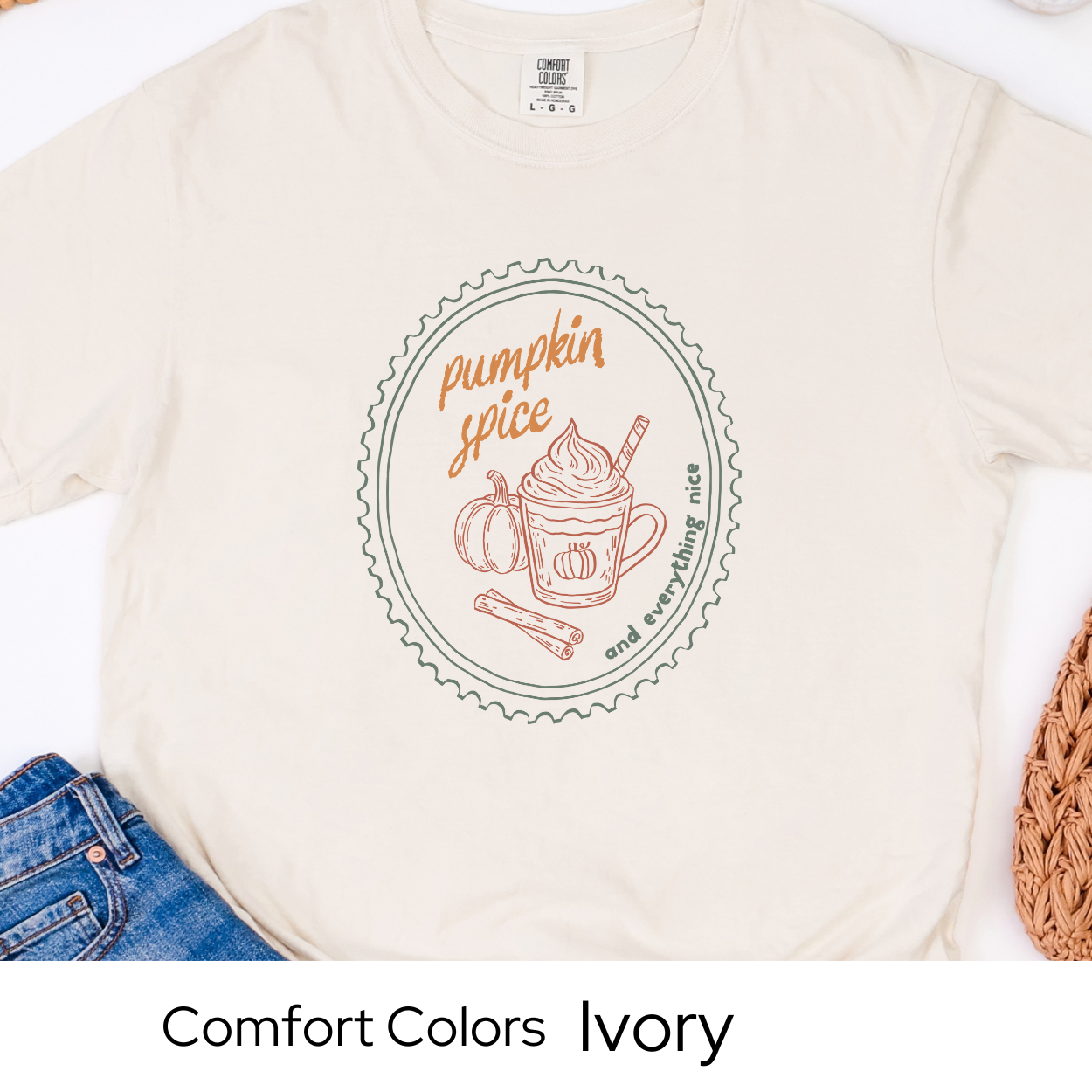 Pumpkin Spice Fall Shirt, Comfort Colors Tee, Cozy Autumn Coffee Graphic T-Shirt, Retro Stamp Style, Cute Fall Shirt for Women, PSL Tee