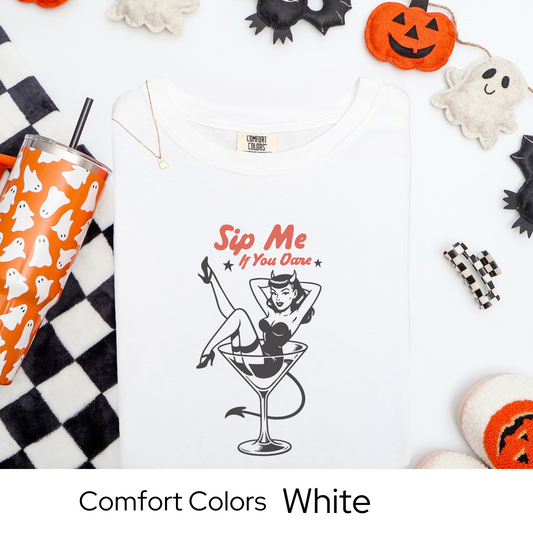 Retro Halloween Cocktail Shirt, Vintage Pinup Girl Graphic Tee, Spooky Season Comfort Colors Top, Fall Party Style TShirt