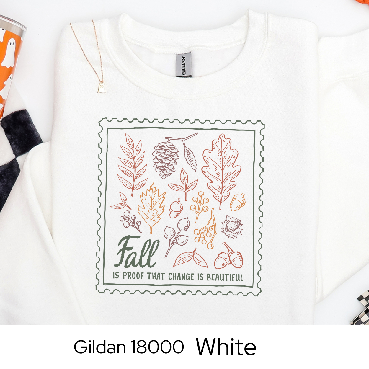 Fall Crewneck Sweatshirt, Autumn Leaves Pullover, Cozy Fall Aesthetic Sweater, Gildan 18000 Crew, Gift for Her, Teacher Fall Sweatshirt
