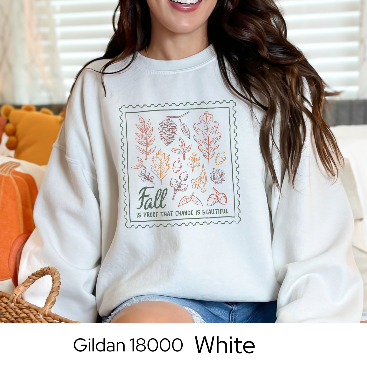 Fall Crewneck Sweatshirt, Autumn Leaves Pullover, Cozy Fall Aesthetic Sweater, Gildan 18000 Crew, Gift for Her, Teacher Fall Sweatshirt