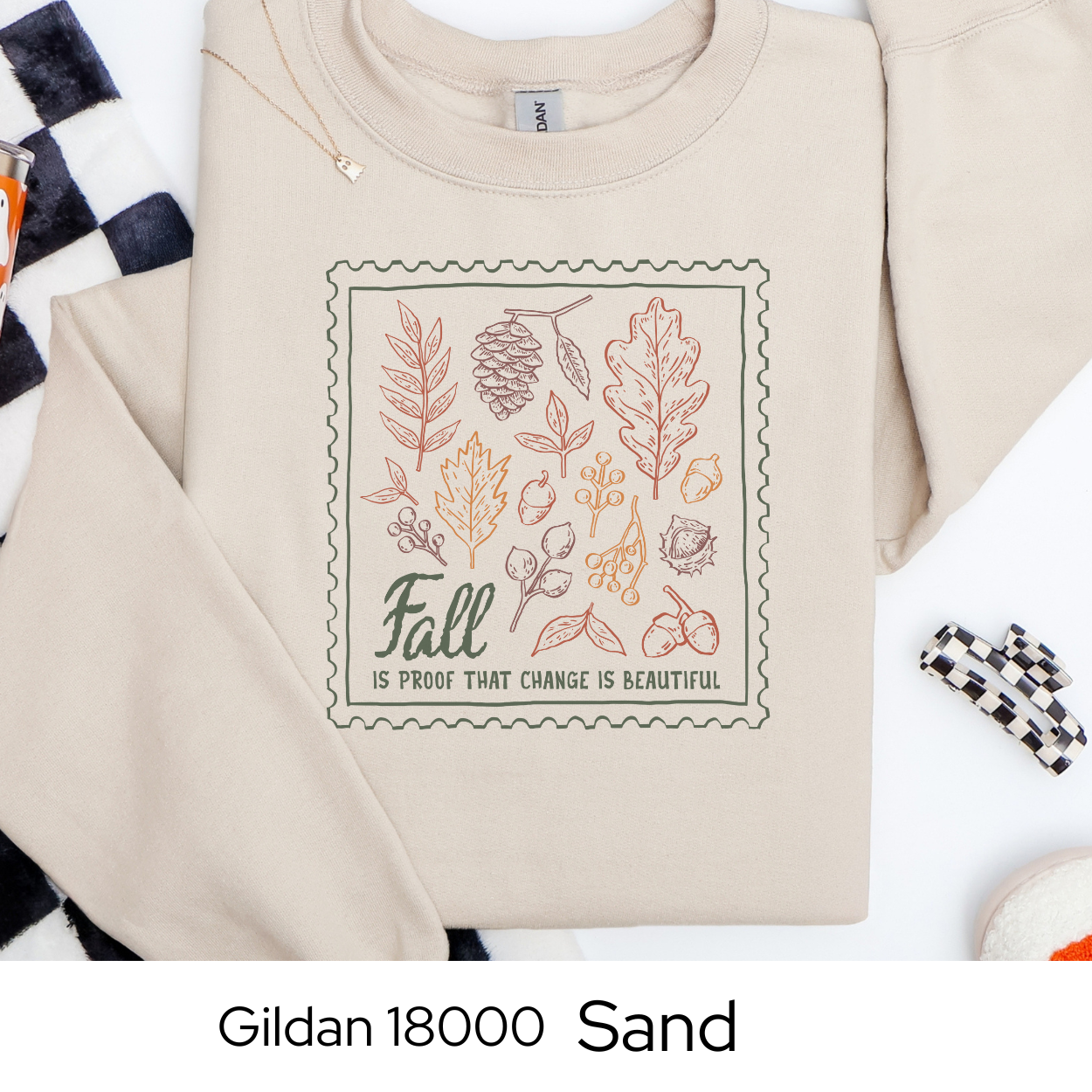 Fall Crewneck Sweatshirt, Autumn Leaves Pullover, Cozy Fall Aesthetic Sweater, Gildan 18000 Crew, Gift for Her, Teacher Fall Sweatshirt