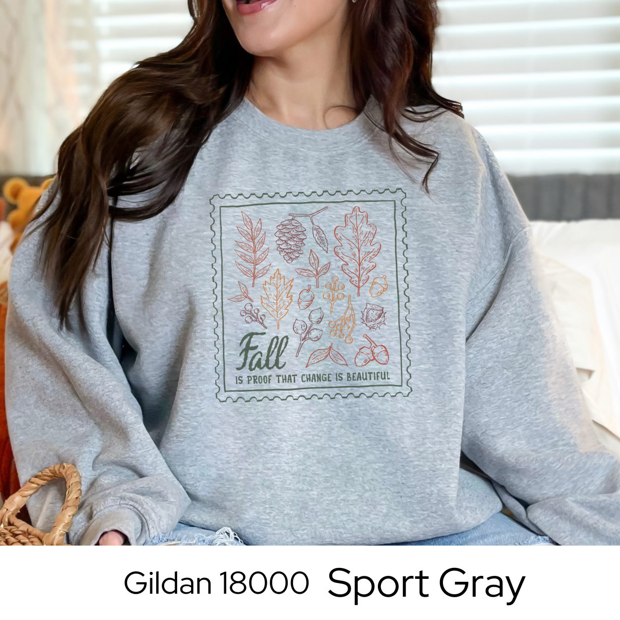 Fall Crewneck Sweatshirt, Autumn Leaves Pullover, Cozy Fall Aesthetic Sweater, Gildan 18000 Crew, Gift for Her, Teacher Fall Sweatshirt