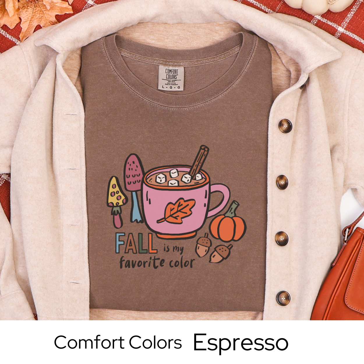 Cozy Fall Shirt, Coffee Lover Gift Tee, Cute Autumn Outfit, White Comfort Colors, Pumpkin Spice Aesthetic, Seasonal Graphic Top