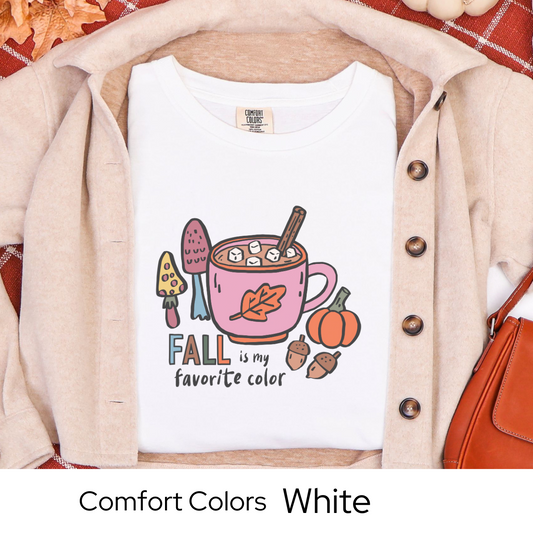Cozy Fall Shirt, Coffee Lover Gift Tee, Cute Autumn Outfit, White Comfort Colors, Pumpkin Spice Aesthetic, Seasonal Graphic Top
