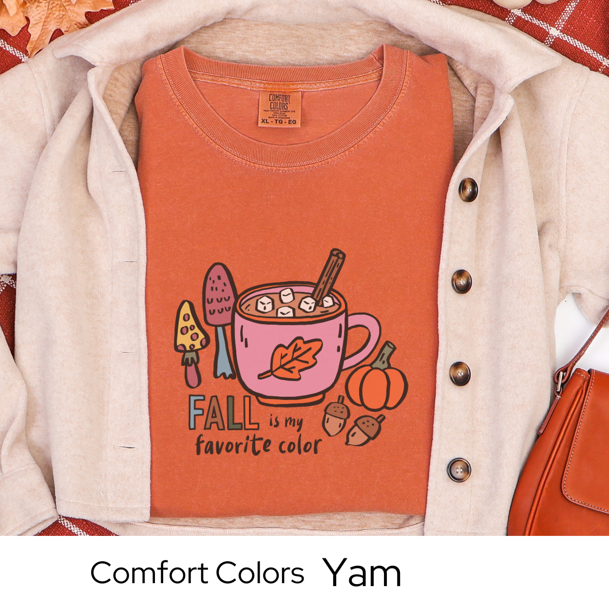 Cozy Fall Shirt, Coffee Lover Gift Tee, Cute Autumn Outfit, White Comfort Colors, Pumpkin Spice Aesthetic, Seasonal Graphic Top