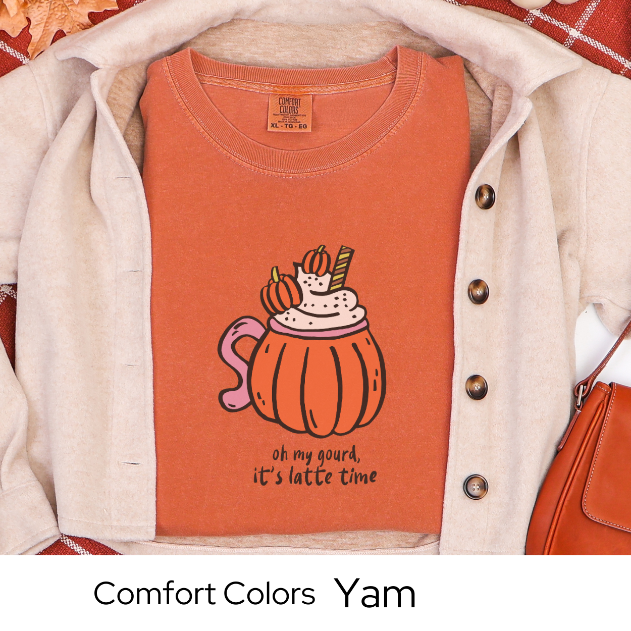 Pumpkin Shirt, Fall Coffee Lover Tee, Cozy Latte Graphic Shirt, White Comfort Colors, Cute Autumn Outfit, Pumpkin Spice Gift