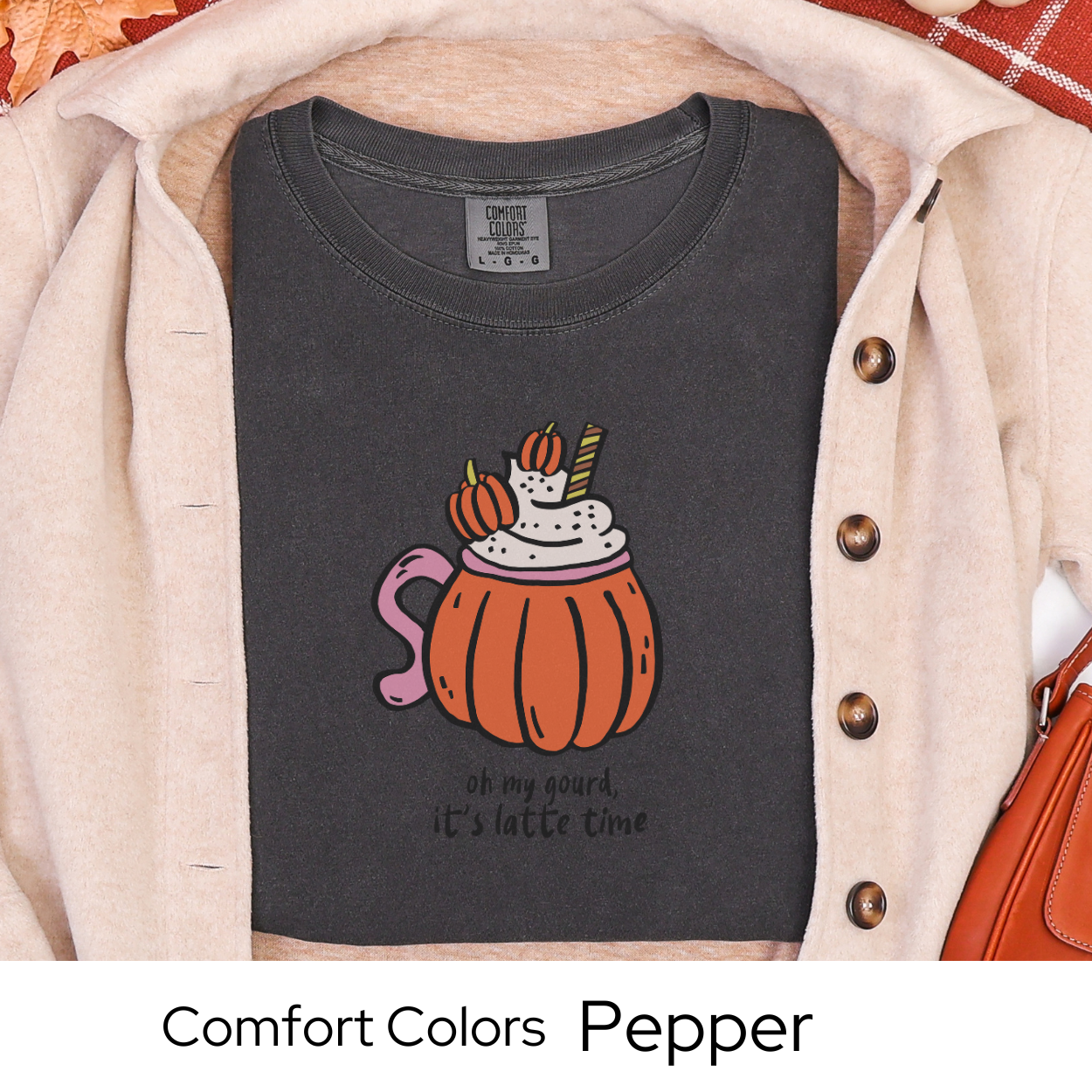 Pumpkin Shirt, Fall Coffee Lover Tee, Cozy Latte Graphic Shirt, White Comfort Colors, Cute Autumn Outfit, Pumpkin Spice Gift