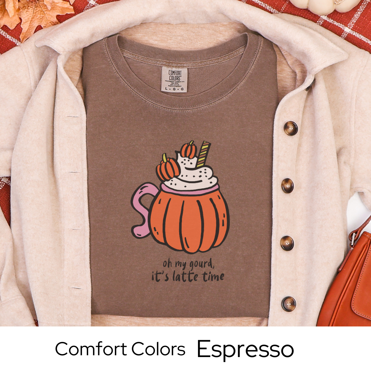 Pumpkin Shirt, Fall Coffee Lover Tee, Cozy Latte Graphic Shirt, White Comfort Colors, Cute Autumn Outfit, Pumpkin Spice Gift