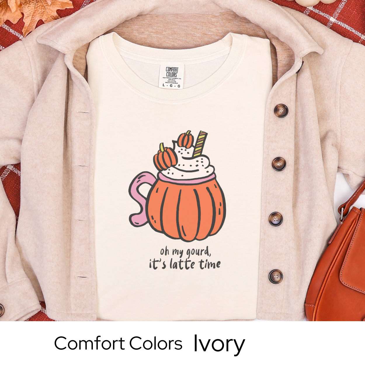 Pumpkin Shirt, Fall Coffee Lover Tee, Cozy Latte Graphic Shirt, White Comfort Colors, Cute Autumn Outfit, Pumpkin Spice Gift