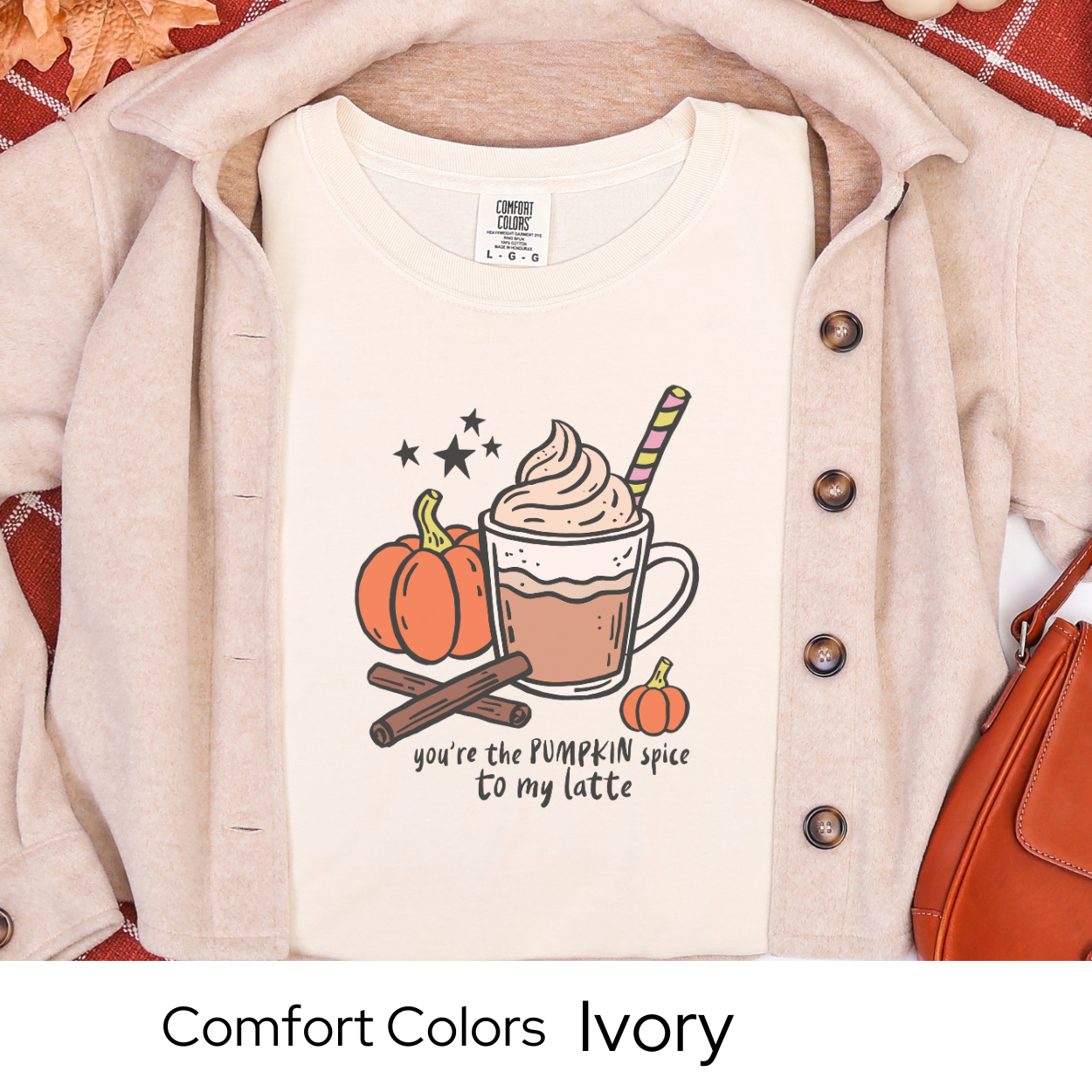 Pumpkin Spice Latte Shirt, Fall Coffee Lover Tee, Cozy Autumn Graphic Shirt, Ivory Comfort Colors, Cute PSL Gift, Pumpkin Season Top