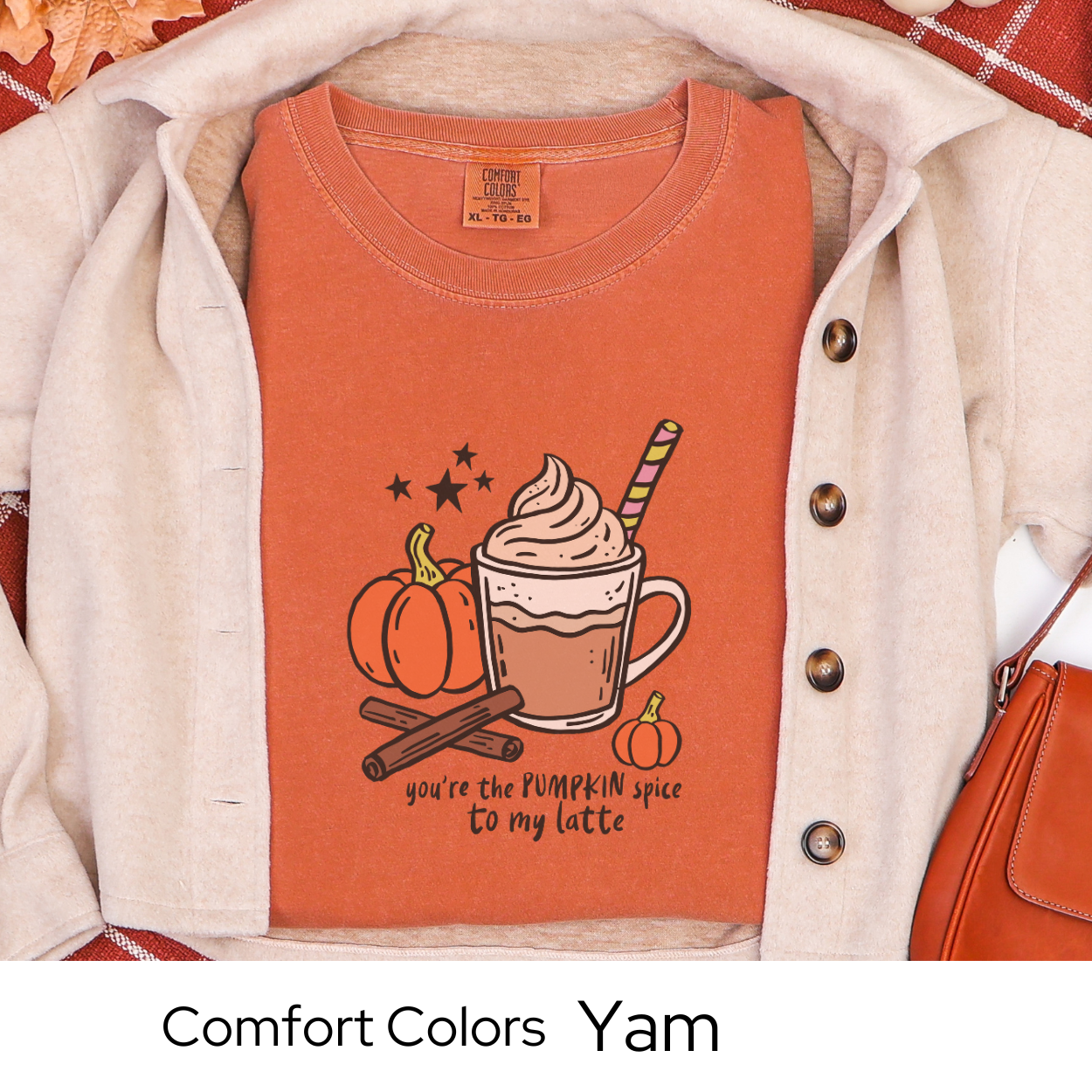 Pumpkin Spice Latte Shirt, Fall Coffee Lover Tee, Cozy Autumn Graphic Shirt, Ivory Comfort Colors, Cute PSL Gift, Pumpkin Season Top
