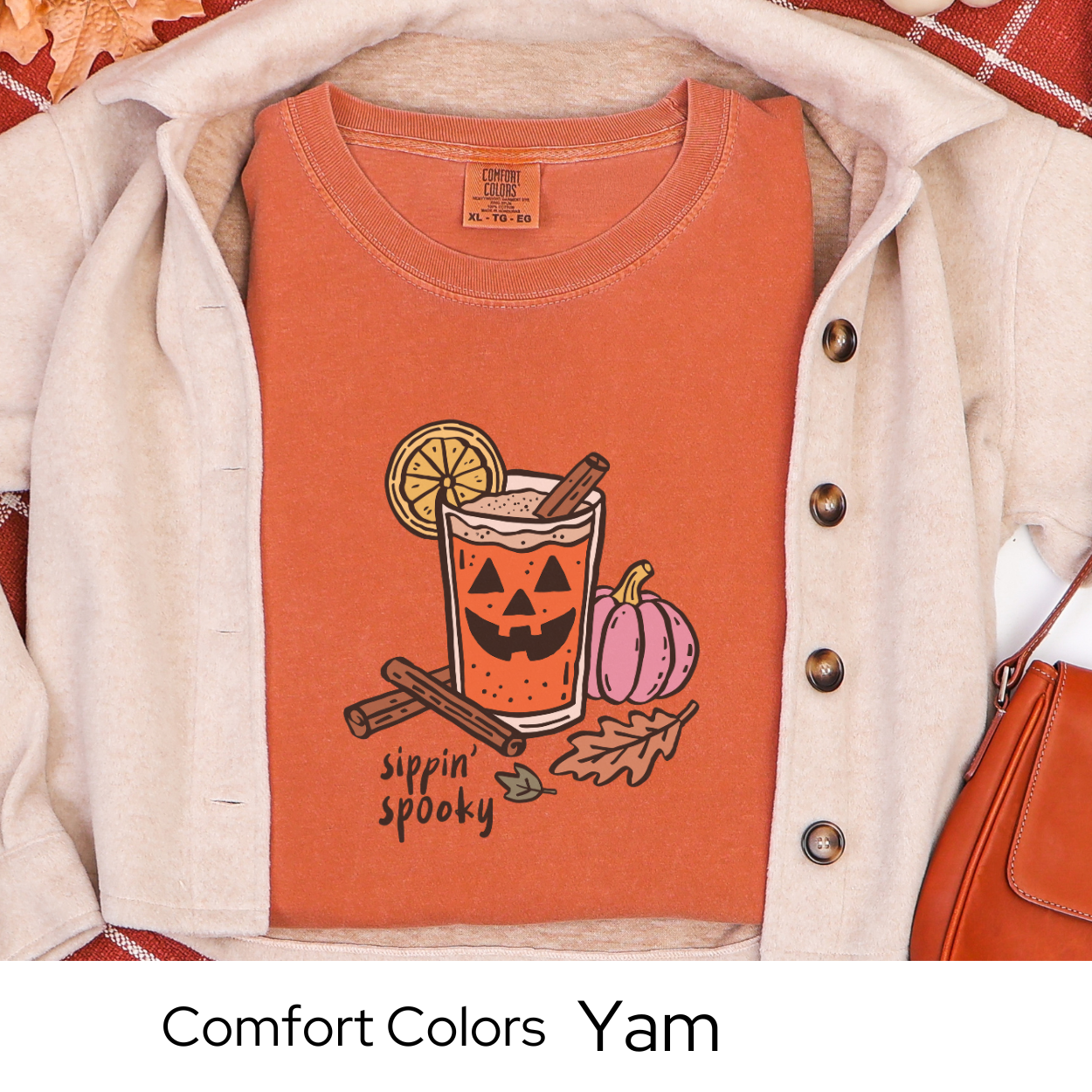 Sippin Spooky Shirt, Halloween Cocktail Tee, Fall Drink Graphic Shirt, White Comfort Colors, Spooky Season Outfit, Autumn Party Top