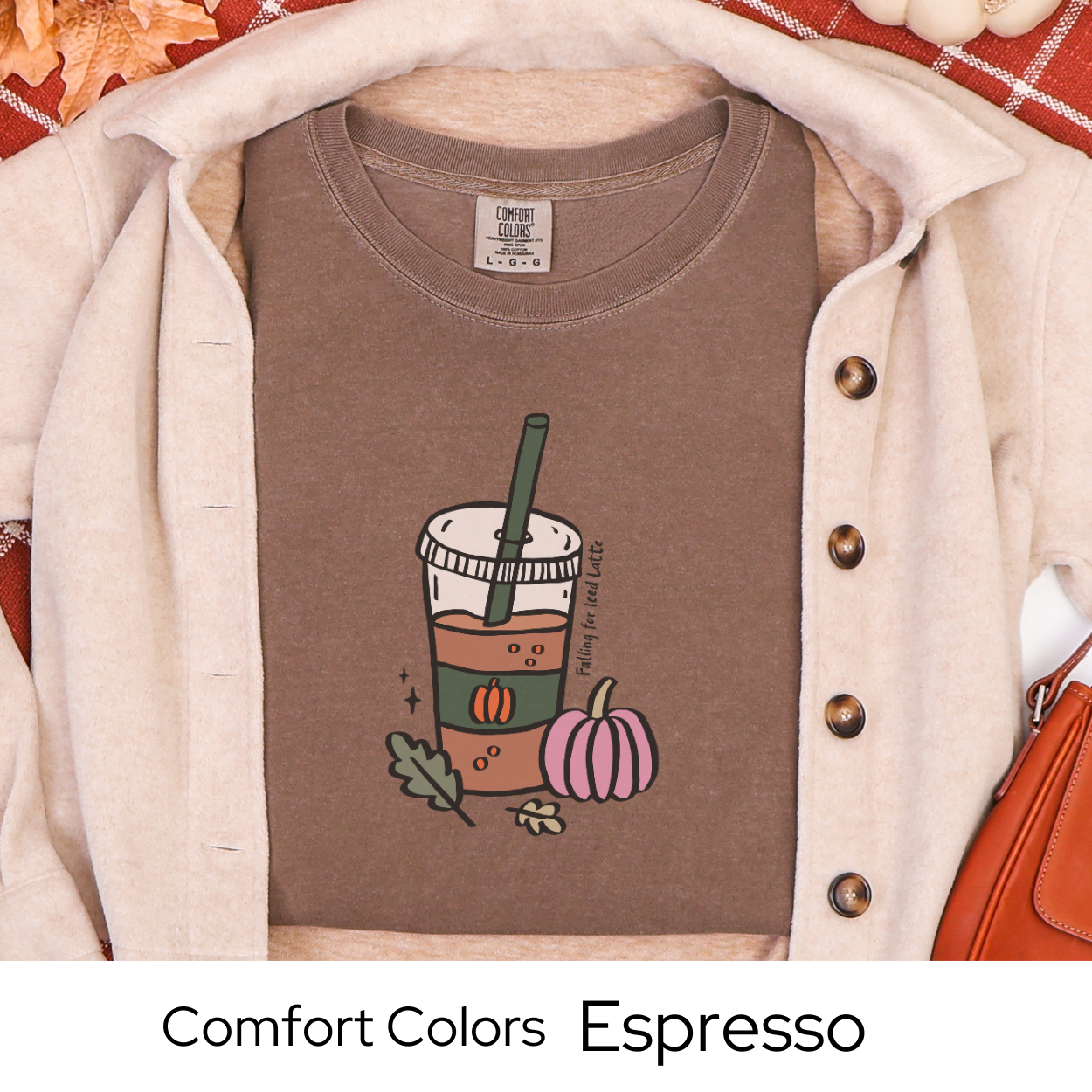 Iced Coffee Lover Shirt, Fall Girl Aesthetic Tee, Cozy Autumn Outfit, White Comfort Colors, Pumpkin Spice Gift, Seasonal Coffee Top