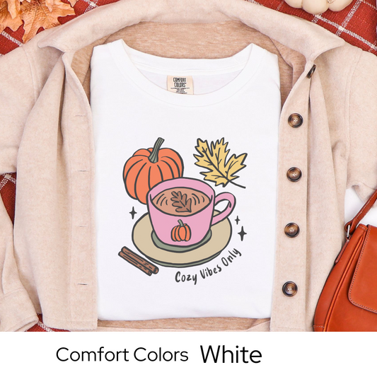 Cozy Fall Shirt, Coffee Lover Gift Tee, Pumpkin Spice Aesthetic, White Comfort Colors, Autumn Outfit Top, Cute Seasonal Tee