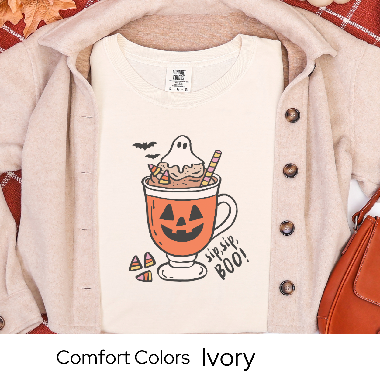 Spooky Season Shirt, Coffee Lover Halloween Tee, Cute Fall Outfit, White Comfort Colors, Pumpkin Mug Top, Autumn Cozy Gift