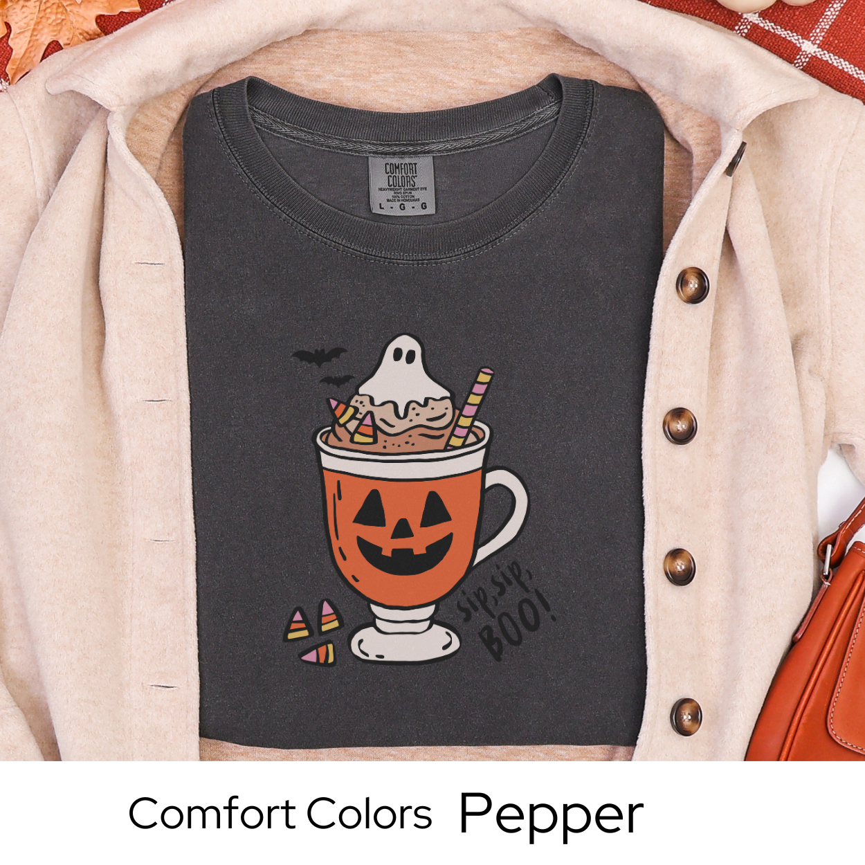 Spooky Season Shirt, Coffee Lover Halloween Tee, Cute Fall Outfit, White Comfort Colors, Pumpkin Mug Top, Autumn Cozy Gift