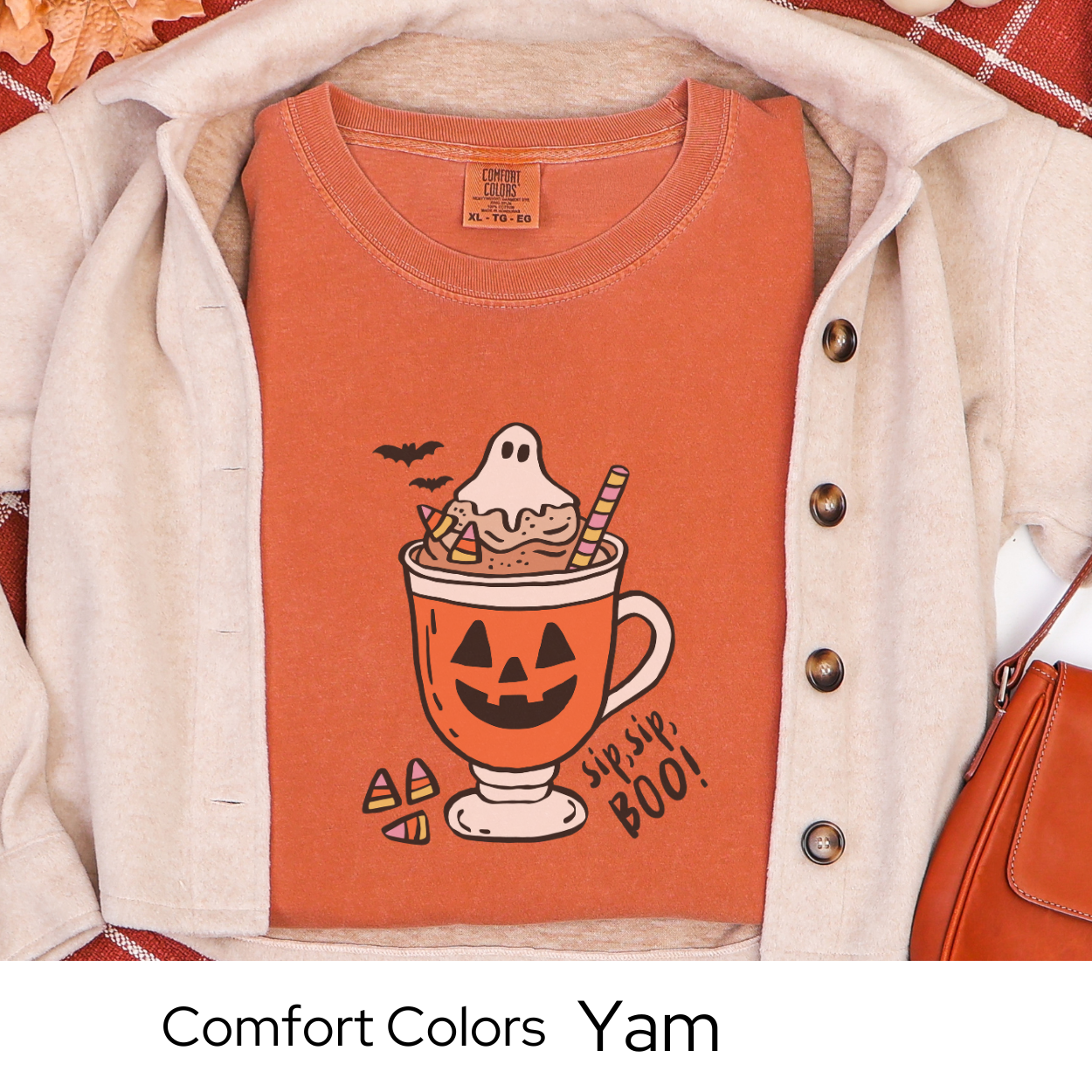 Spooky Season Shirt, Coffee Lover Halloween Tee, Cute Fall Outfit, White Comfort Colors, Pumpkin Mug Top, Autumn Cozy Gift