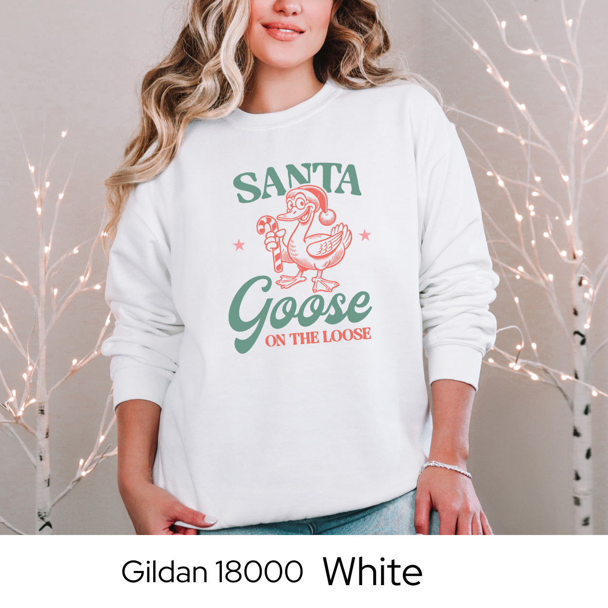 Funny Christmas Sweatshirt, Santa Goose Holiday Crewneck, Cozy Gildan 18000 Pullover, Christmas Humor Sweater, Gift Idea for Women