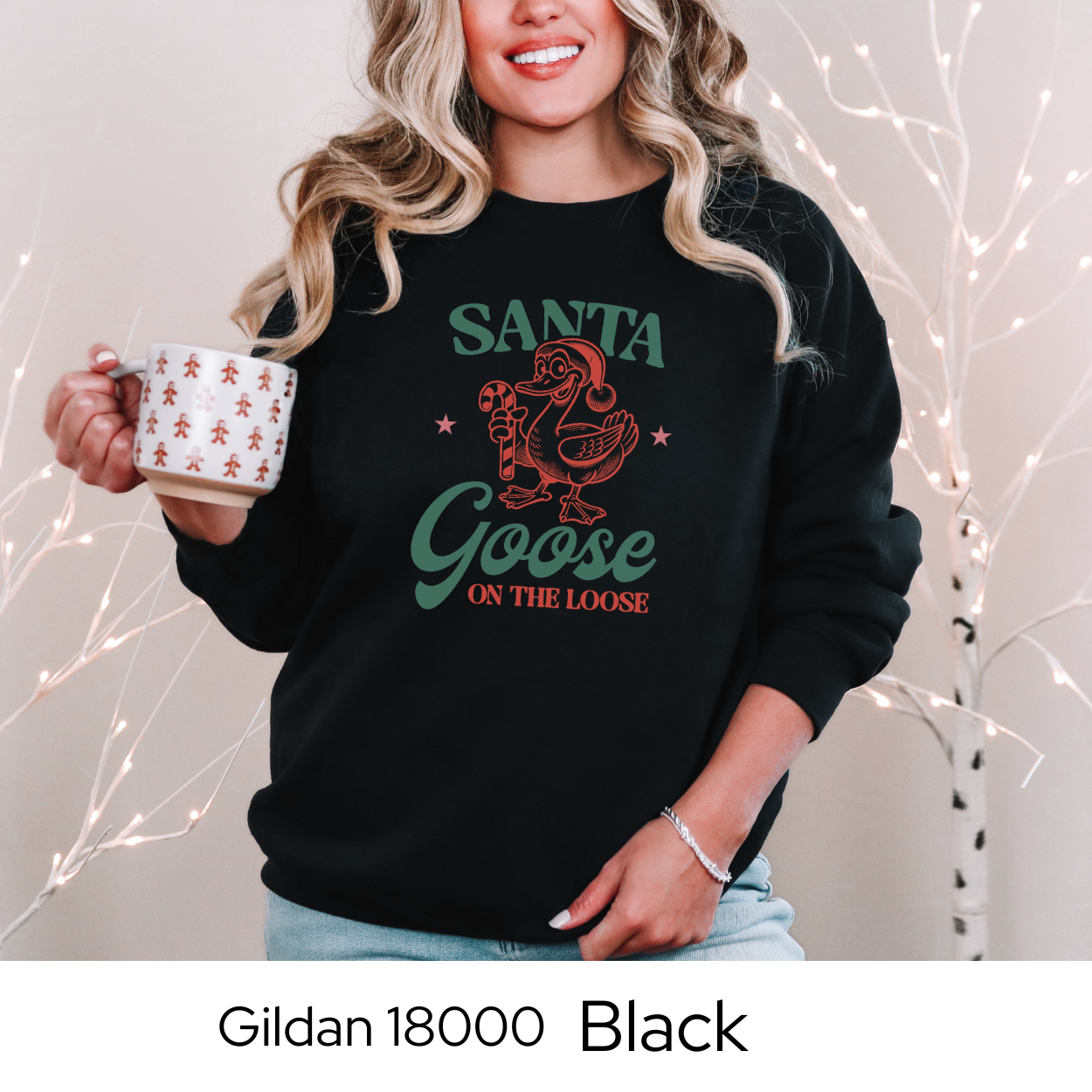 Funny Christmas Sweatshirt, Santa Goose Holiday Crewneck, Cozy Gildan 18000 Pullover, Christmas Humor Sweater, Gift Idea for Women