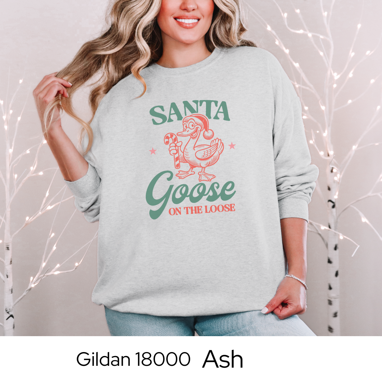 Funny Christmas Sweatshirt, Santa Goose Holiday Crewneck, Cozy Gildan 18000 Pullover, Christmas Humor Sweater, Gift Idea for Women