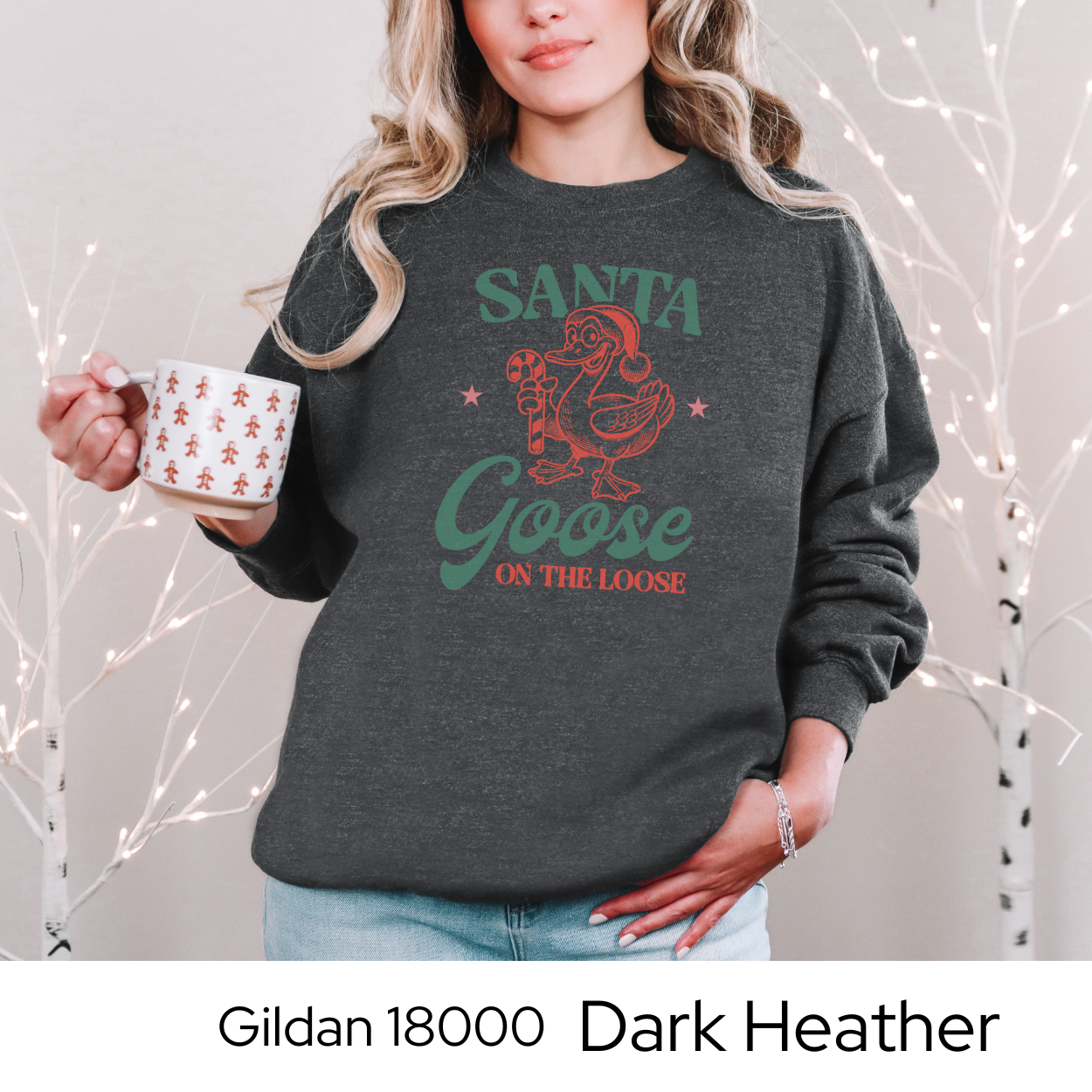 Funny Christmas Sweatshirt, Santa Goose Holiday Crewneck, Cozy Gildan 18000 Pullover, Christmas Humor Sweater, Gift Idea for Women