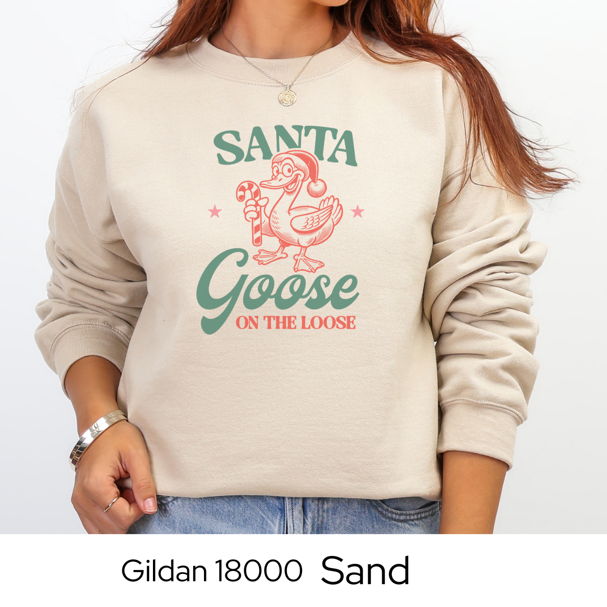 Funny Christmas Sweatshirt, Santa Goose Holiday Crewneck, Cozy Gildan 18000 Pullover, Christmas Humor Sweater, Gift Idea for Women