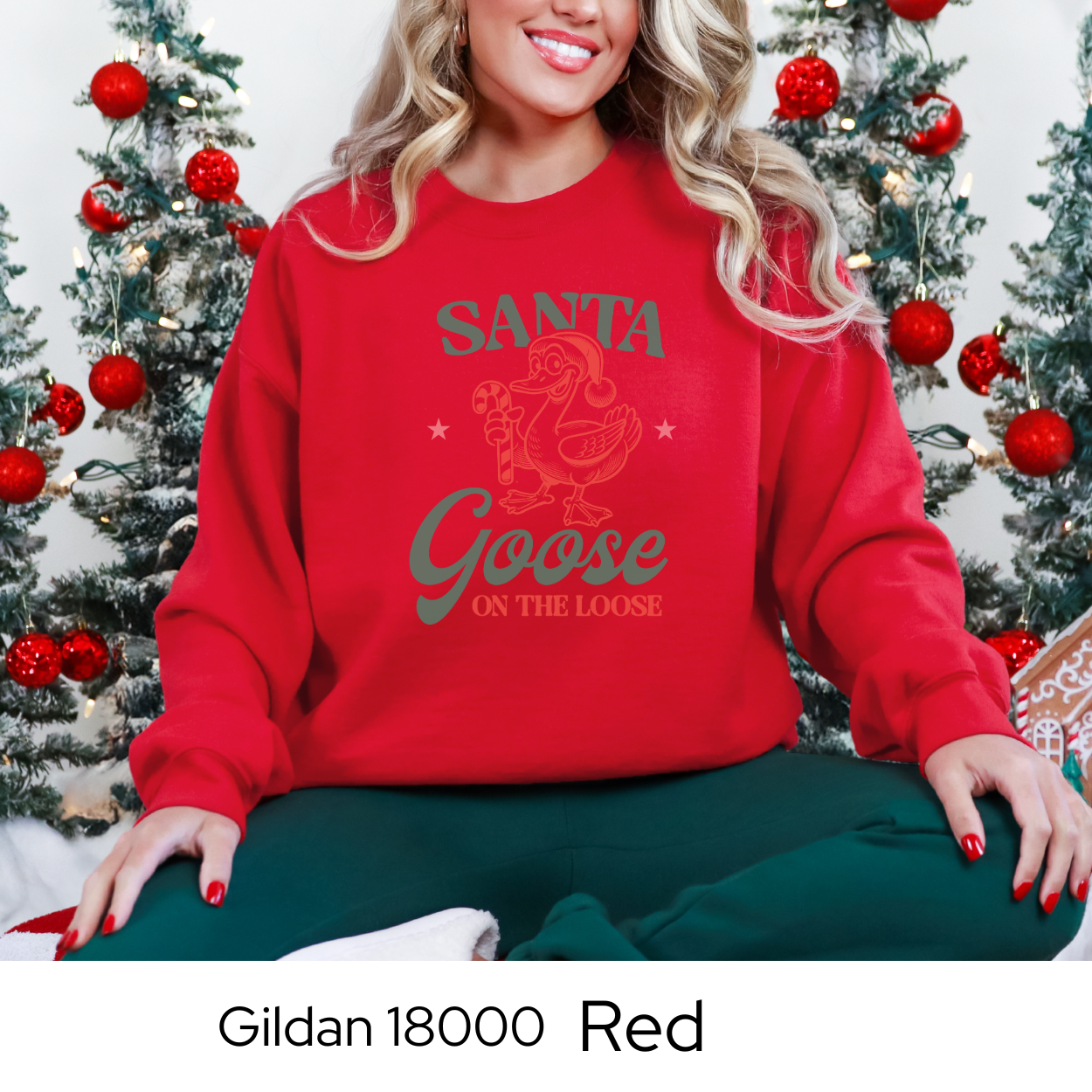 Funny Christmas Sweatshirt, Santa Goose Holiday Crewneck, Cozy Gildan 18000 Pullover, Christmas Humor Sweater, Gift Idea for Women