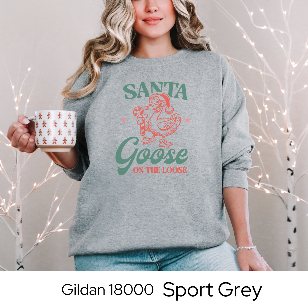 Funny Christmas Sweatshirt, Santa Goose Holiday Crewneck, Cozy Gildan 18000 Pullover, Christmas Humor Sweater, Gift Idea for Women