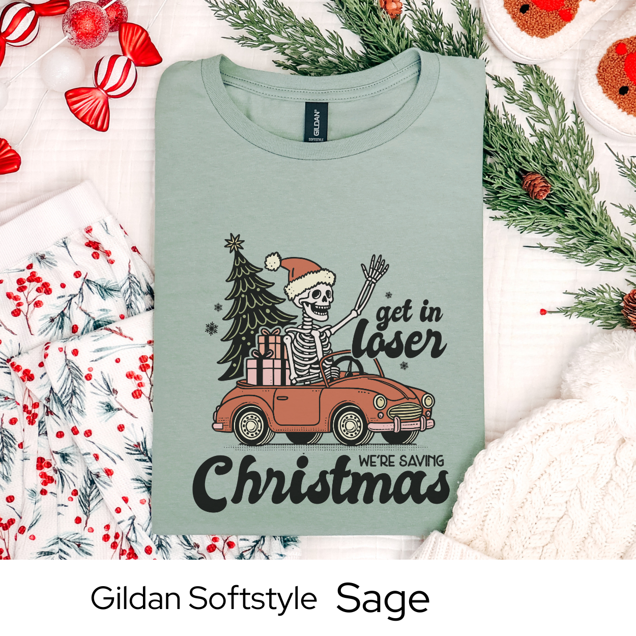 Christmas Skeleton Car Shirt, Funny Holiday Graphic Tee for Men Women Teens, Spooky Xmas Party Outfit, Unique Alternative Gift Idea