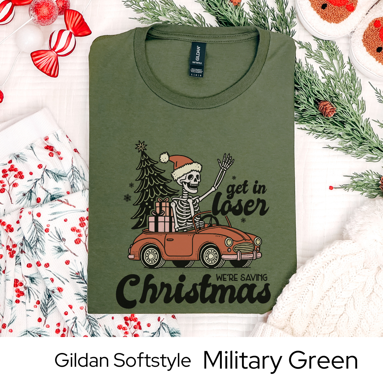 Christmas Skeleton Car Shirt, Funny Holiday Graphic Tee for Men Women Teens, Spooky Xmas Party Outfit, Unique Alternative Gift Idea