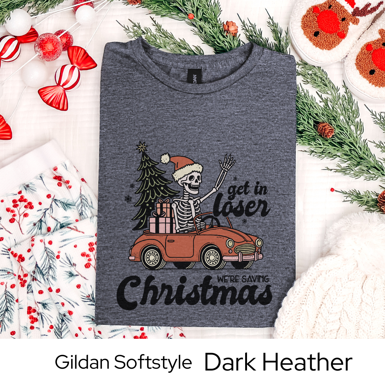 Christmas Skeleton Car Shirt, Funny Holiday Graphic Tee for Men Women Teens, Spooky Xmas Party Outfit, Unique Alternative Gift Idea