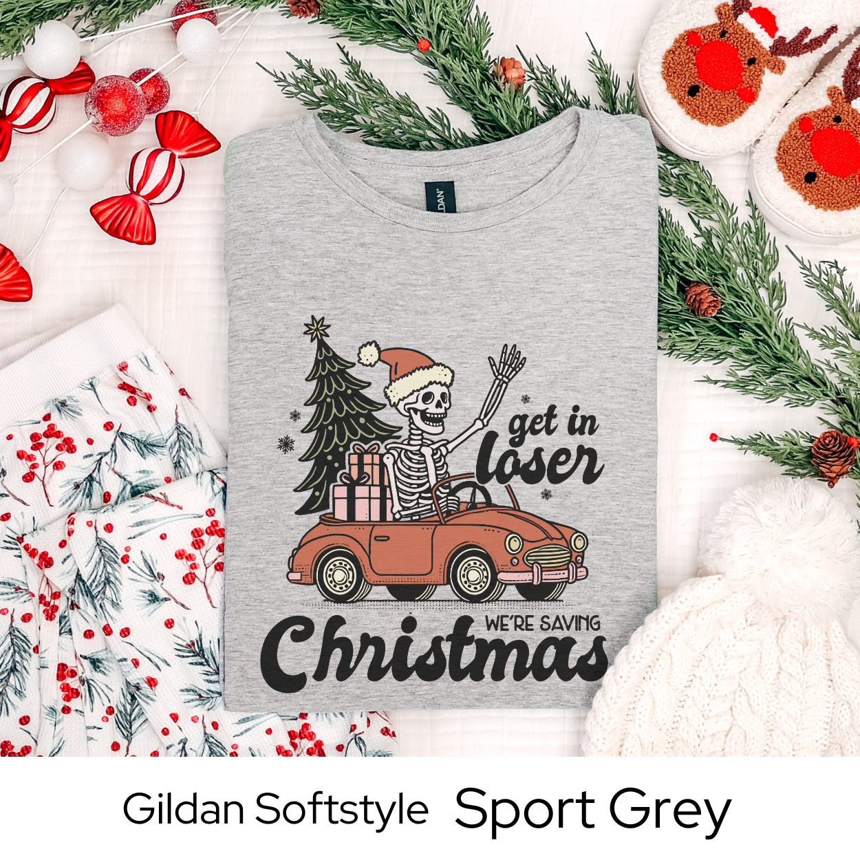 Christmas Skeleton Car Shirt, Funny Holiday Graphic Tee for Men Women Teens, Spooky Xmas Party Outfit, Unique Alternative Gift Idea