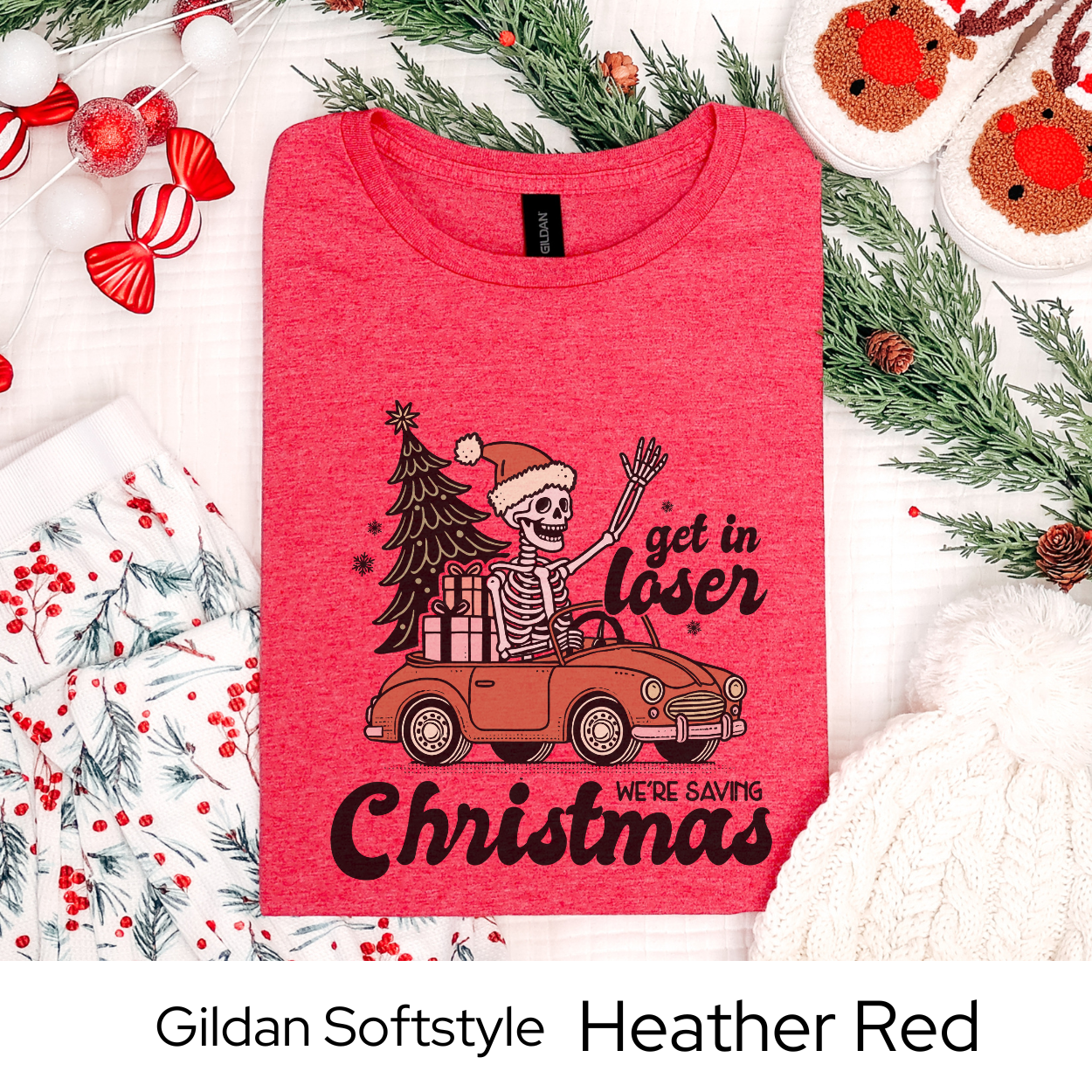 Christmas Skeleton Car Shirt, Funny Holiday Graphic Tee for Men Women Teens, Spooky Xmas Party Outfit, Unique Alternative Gift Idea