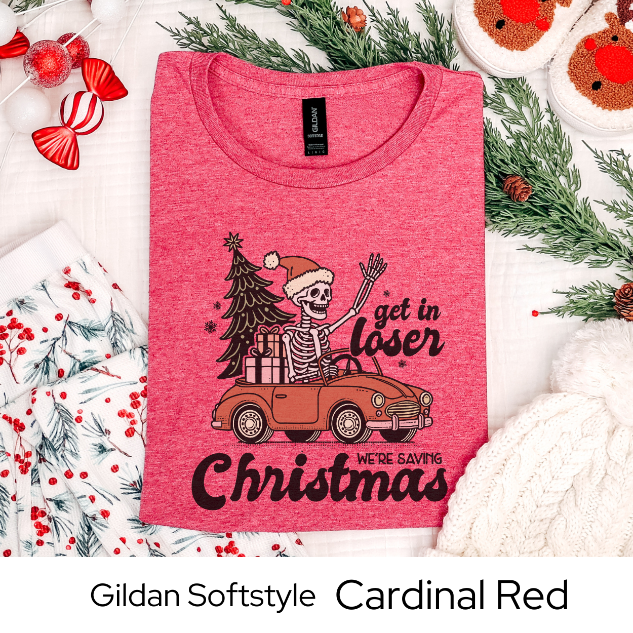 Christmas Skeleton Car Shirt, Funny Holiday Graphic Tee for Men Women Teens, Spooky Xmas Party Outfit, Unique Alternative Gift Idea
