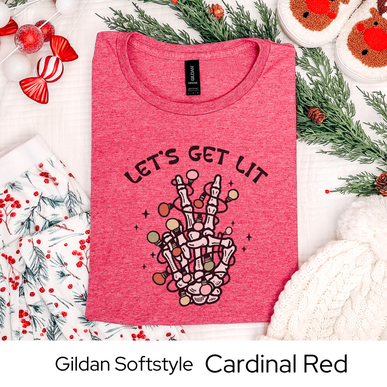 Lets Get Lit Skeleton Shirt, Funny Christmas Graphic Tee for Men Women Teens, Spooky Holiday Party Outfit, Unique Xmas Gift Idea