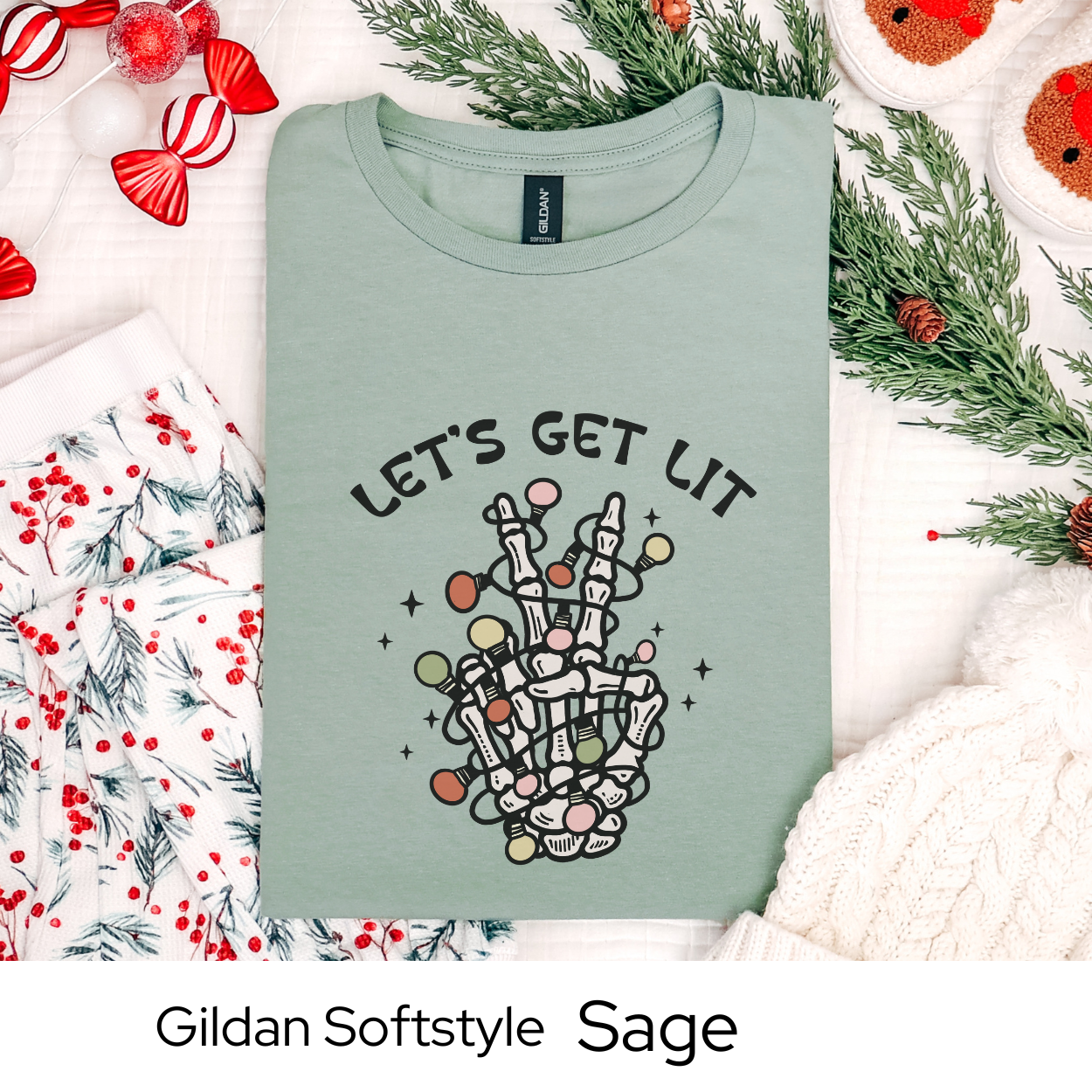 Lets Get Lit Skeleton Shirt, Funny Christmas Graphic Tee for Men Women Teens, Spooky Holiday Party Outfit, Unique Xmas Gift Idea