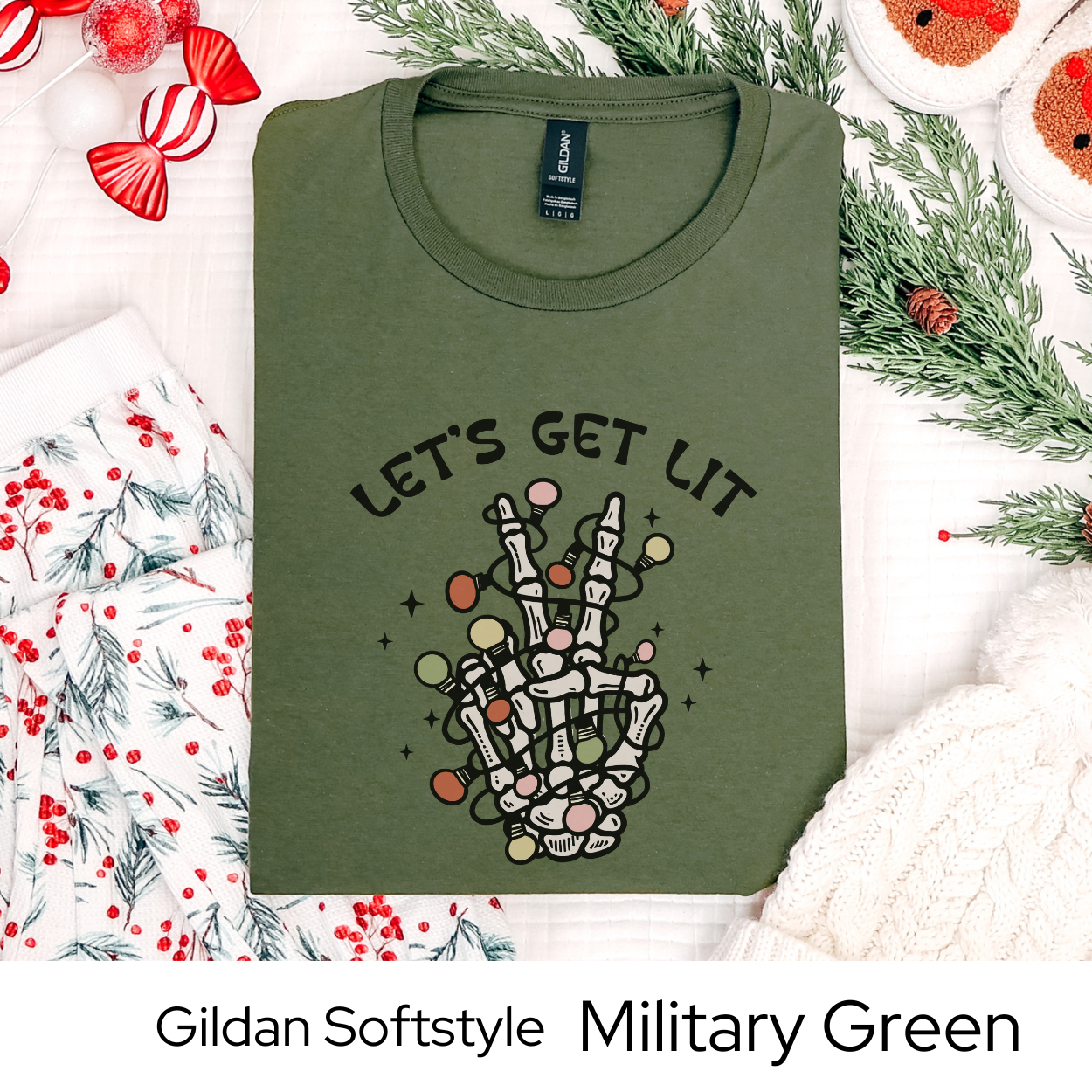 Lets Get Lit Skeleton Shirt, Funny Christmas Graphic Tee for Men Women Teens, Spooky Holiday Party Outfit, Unique Xmas Gift Idea