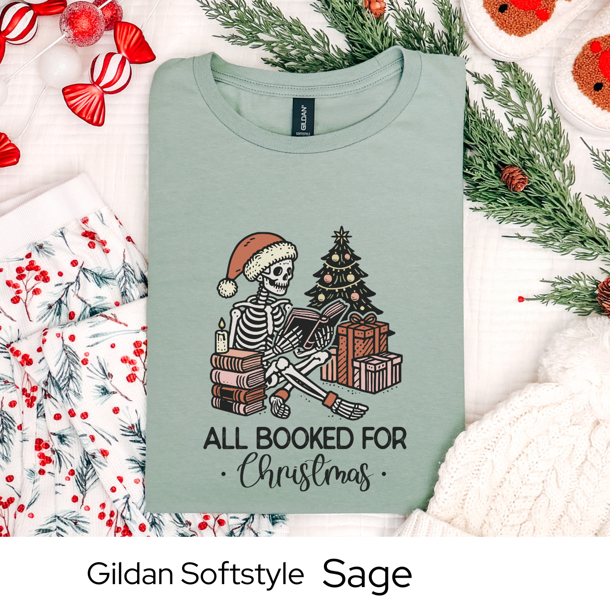 All Booked for Christmas Skeleton Shirt, Funny Holiday Graphic Tee for Book Lovers, Spooky Xmas Gift Idea, Unique Reader Outfit
