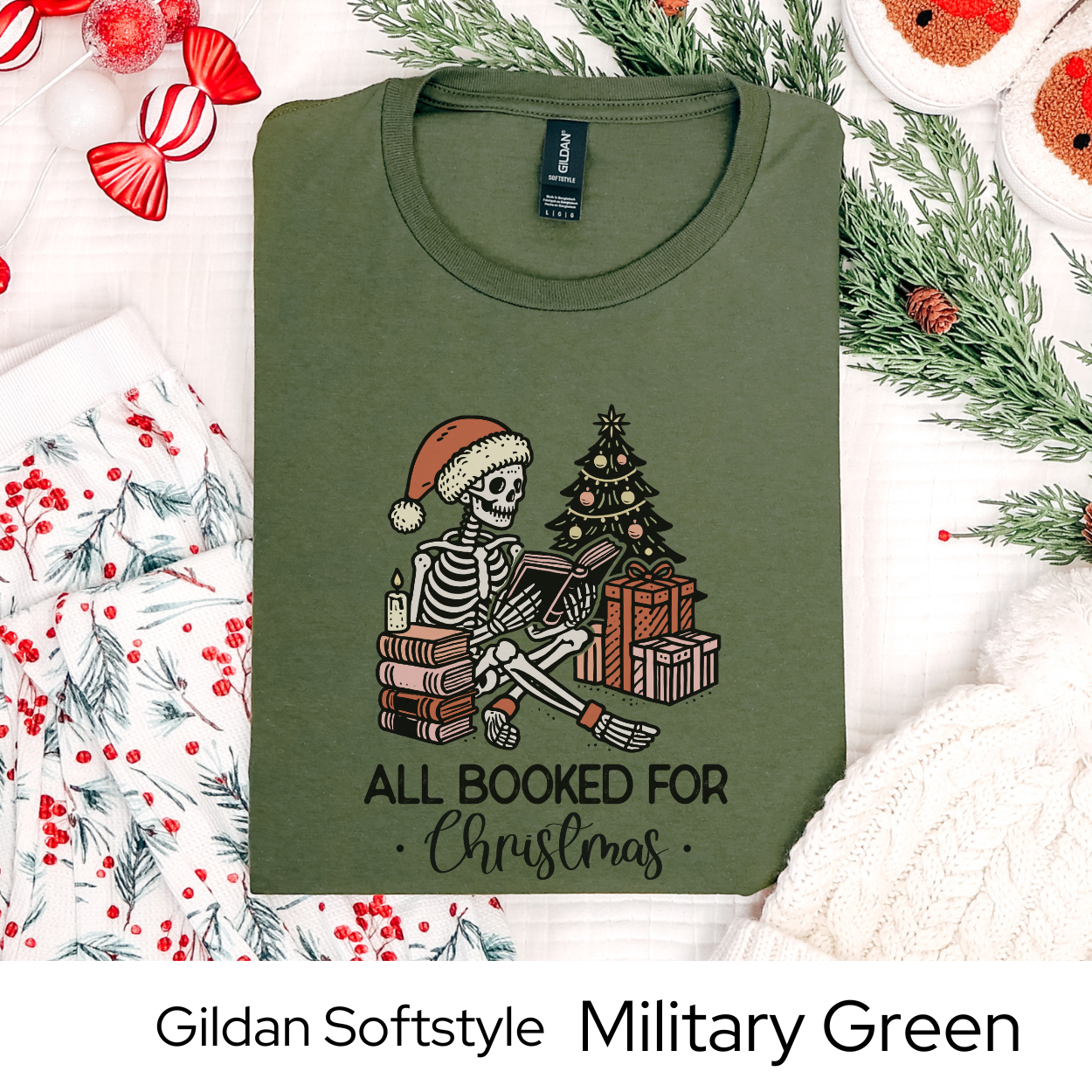 All Booked for Christmas Skeleton Shirt, Funny Holiday Graphic Tee for Book Lovers, Spooky Xmas Gift Idea, Unique Reader Outfit