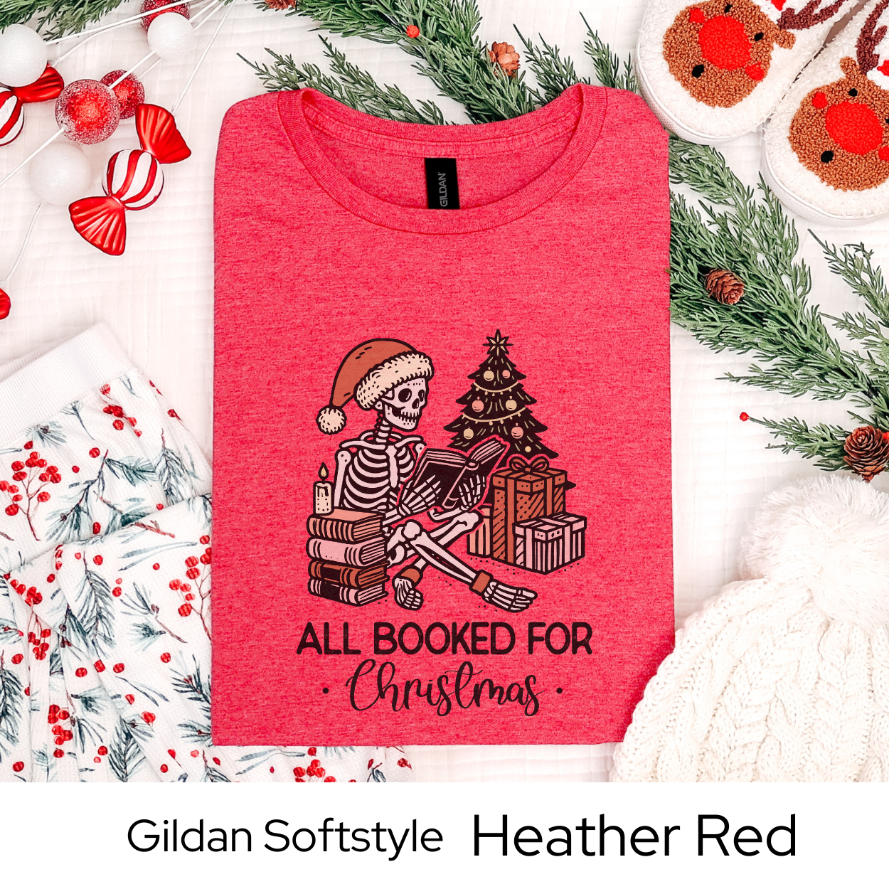 All Booked for Christmas Skeleton Shirt, Funny Holiday Graphic Tee for Book Lovers, Spooky Xmas Gift Idea, Unique Reader Outfit