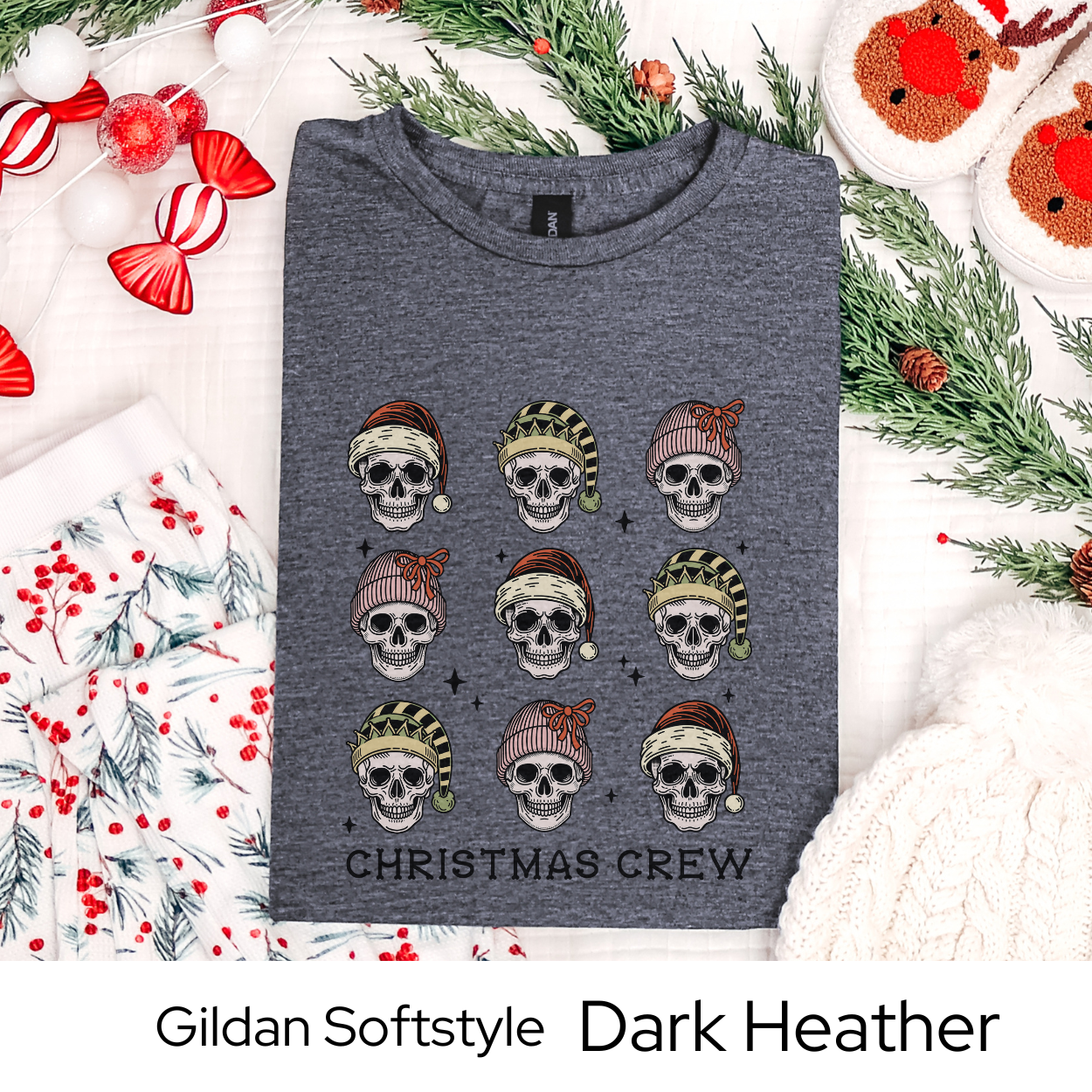 Christmas Crew Skeleton Shirt, Funny Holiday Graphic Tee for Men Women Teens, Spooky Xmas Party Outfit, Alternative Gift Idea